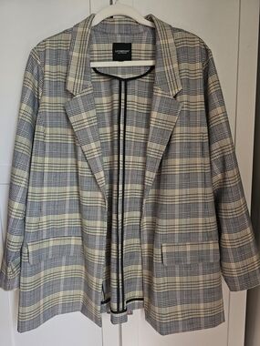 Liverpool Los Angeles Yellow Plaid Open Front Boyfriend Blazer Plus Size 1X